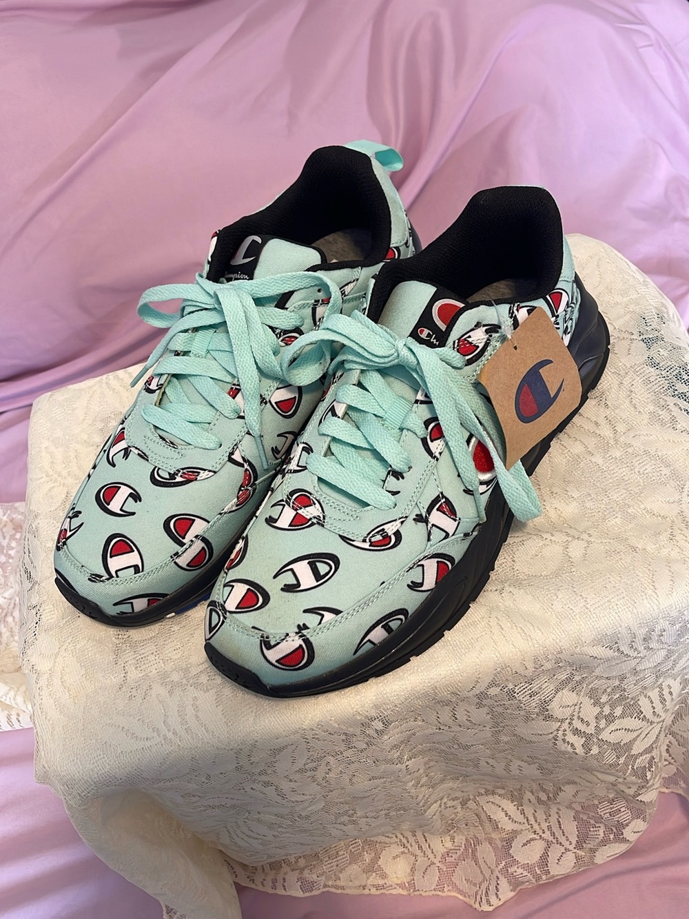Champion Men’s Mint Green Logo-Print Sneakers